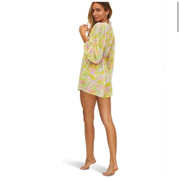 Beach Riot Yellow Pink Romper Cover Up Medium Tie Front V Neck - Picture 3 of 12